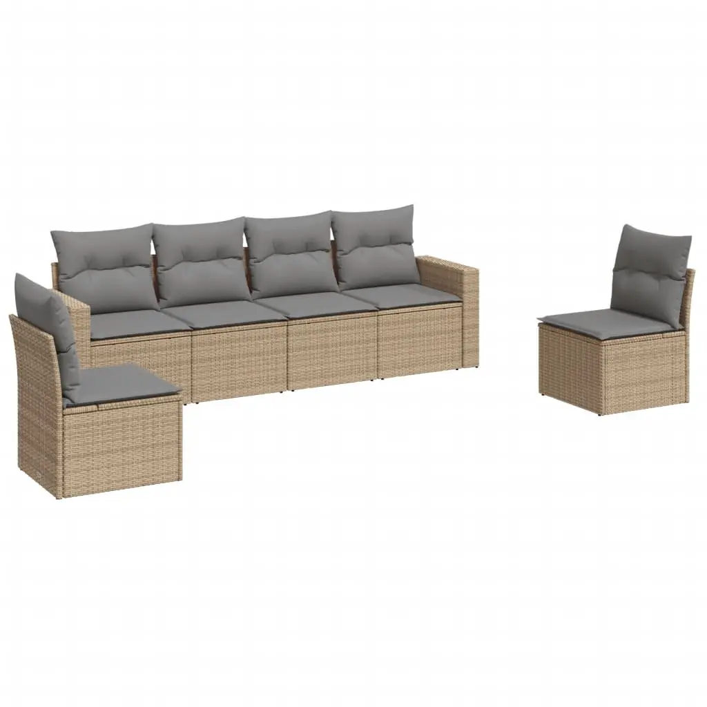 Outdoor Sectional Sofa Set 6 Piece Garden Furniture Beige Rattan Modular Seating