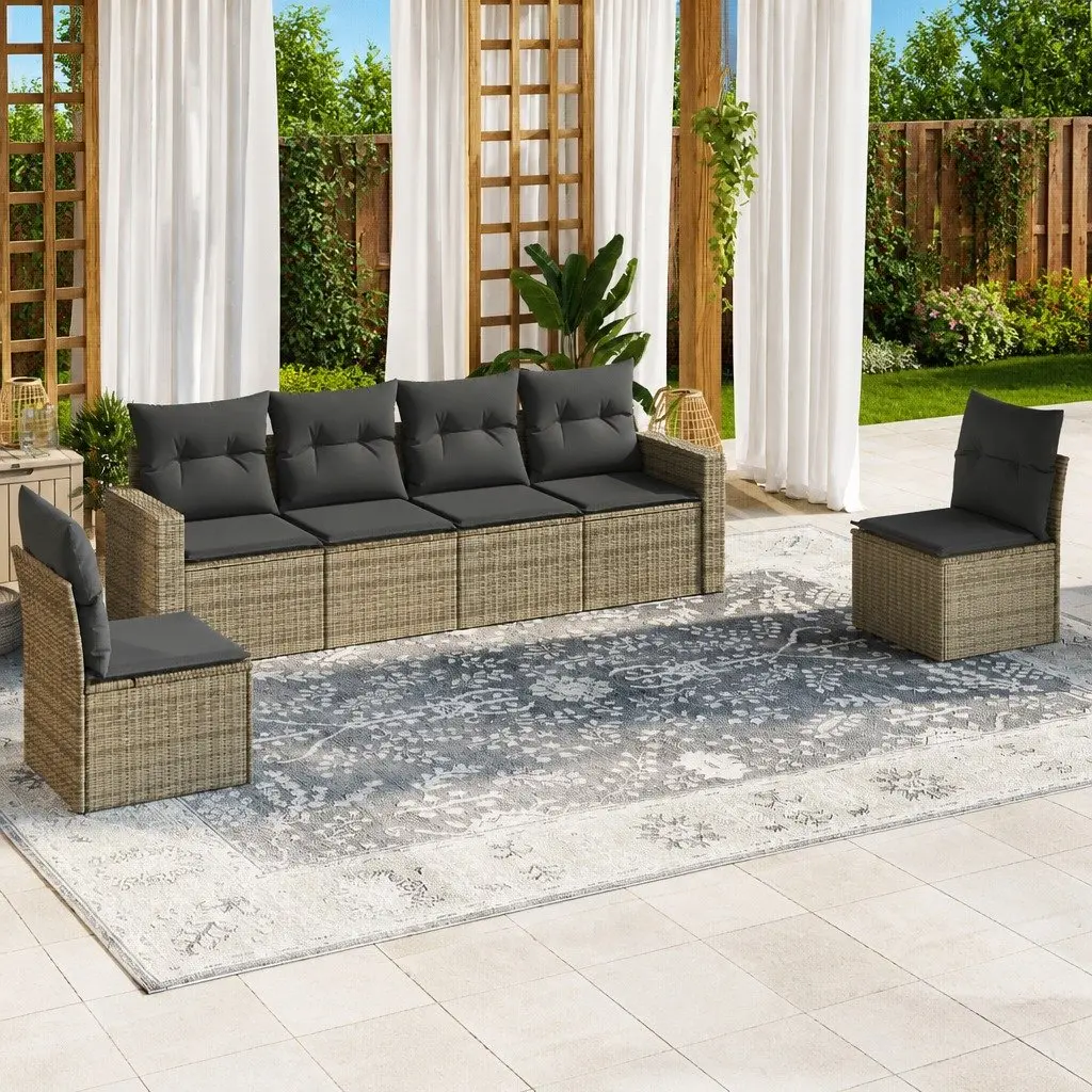 6 Piece Outdoor Sectional Sofa Set Grey Garden Furniture Patio Seating with