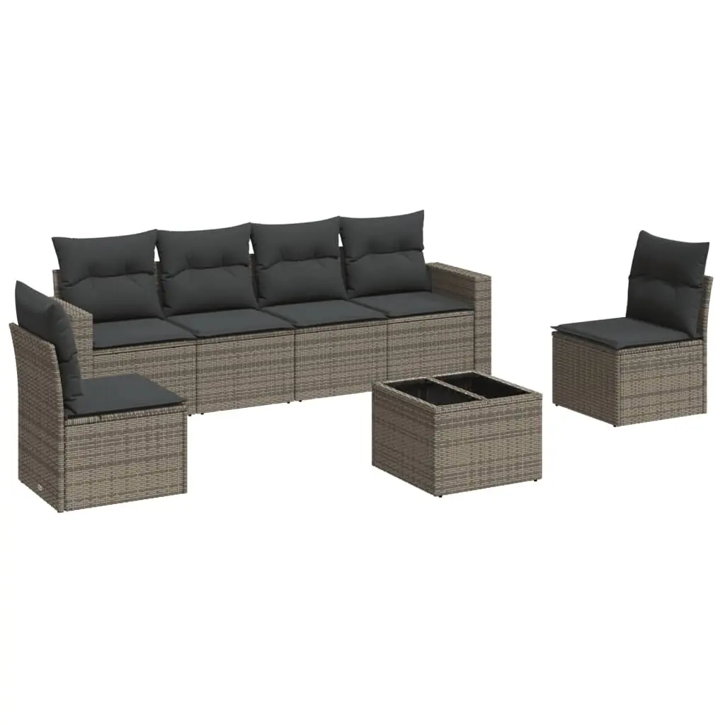 Outdoor Sofa Set Grey Modular 7 Piece Poly Rattan with Cushions and Storage Compartments