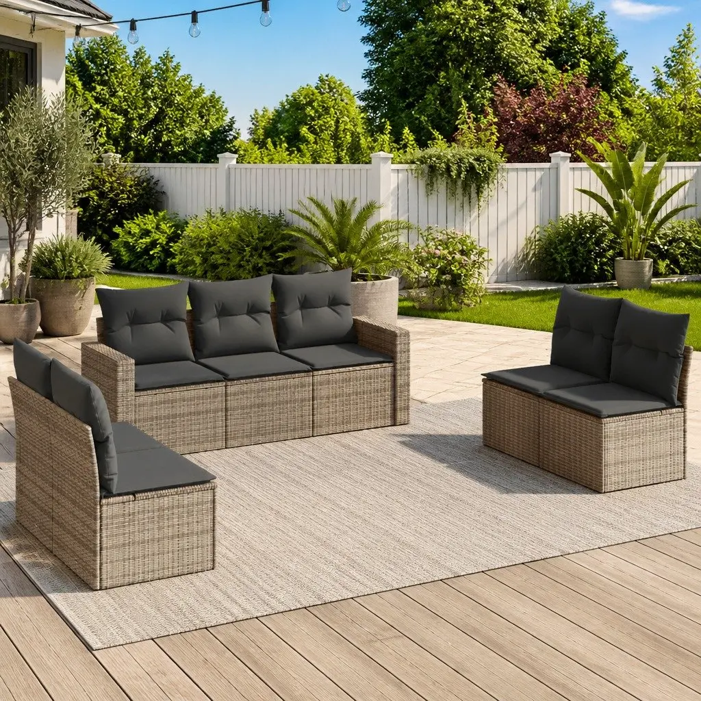 Outdoor Garden Sofa Set 7 Piece Sectional Modular Rattan Patio Furniture Grey