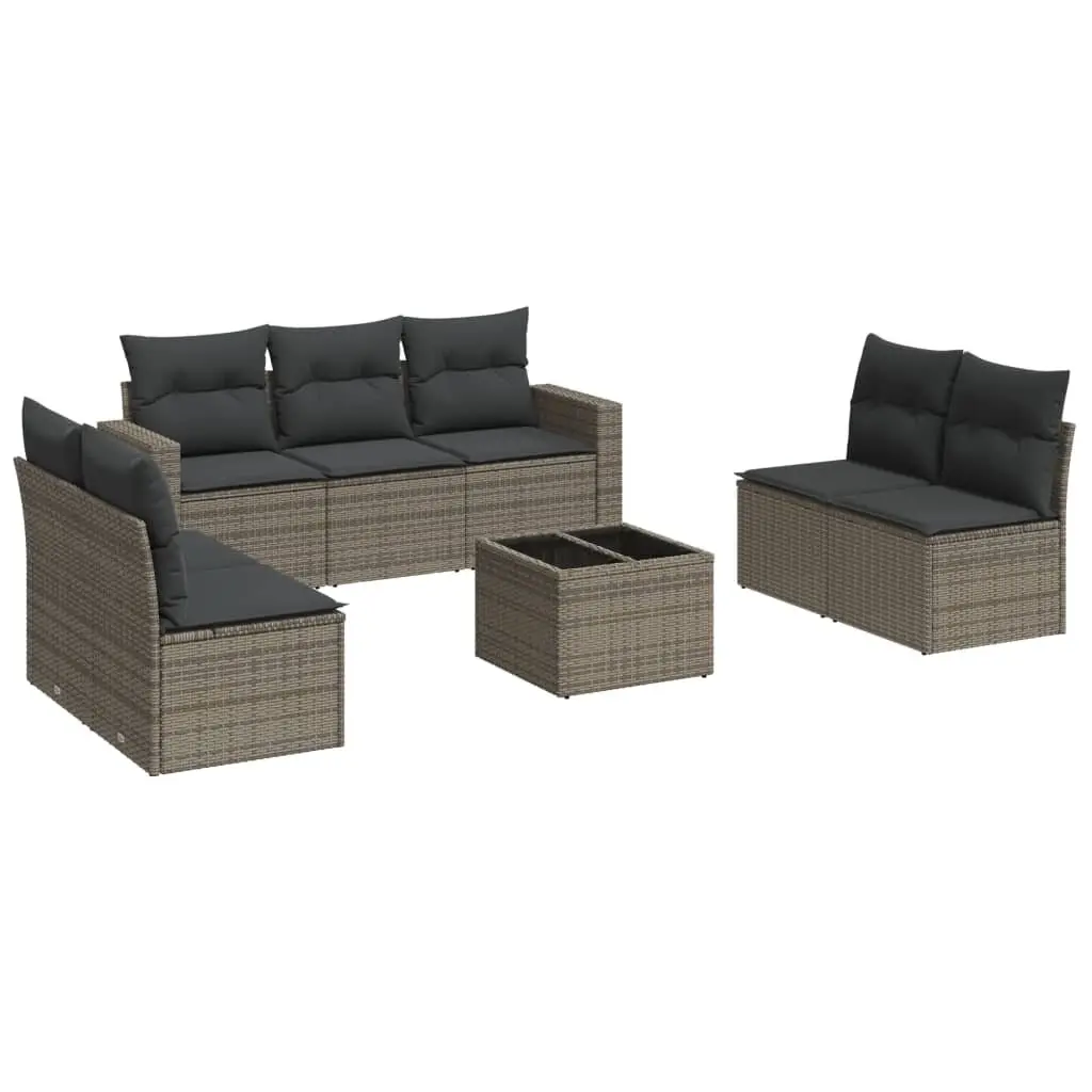 8 Piece Outdoor Garden Sofa Set with Storage Grey Poly Rattan Patio Sectional