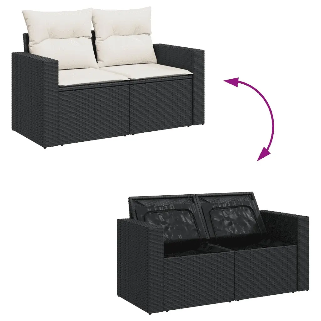 Outdoor Sectional Sofa Set 8 Piece Garden Seating Black Poly Rattan with