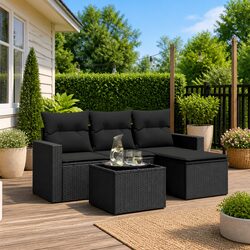 Functional 5-Piece Black Outdoor Sectional Sofa Set