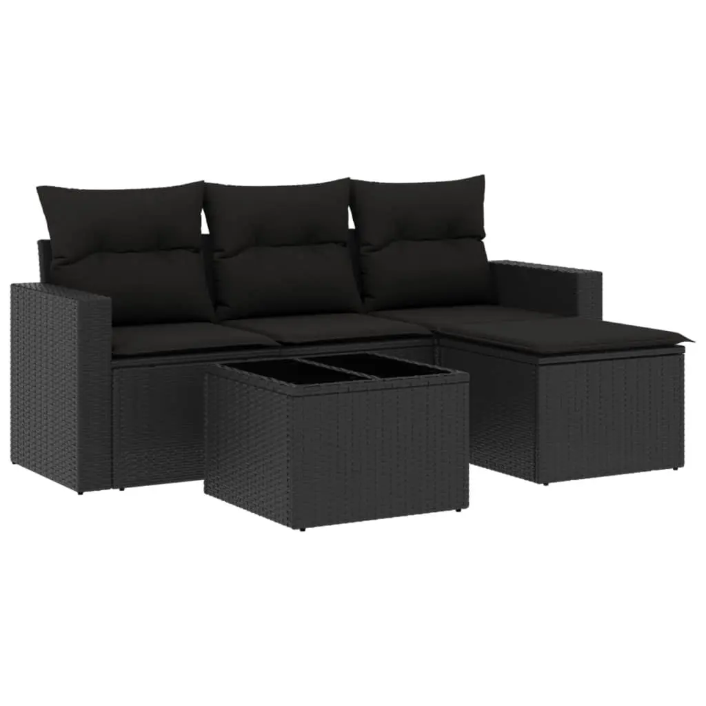 Outdoor Sectional Sofa Set 5 Piece Garden Furniture Black Poly Rattan with