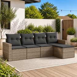 Outdoor Sectional Sofa Set 5 Piece Garden Furniture Grey Poly Rattan with