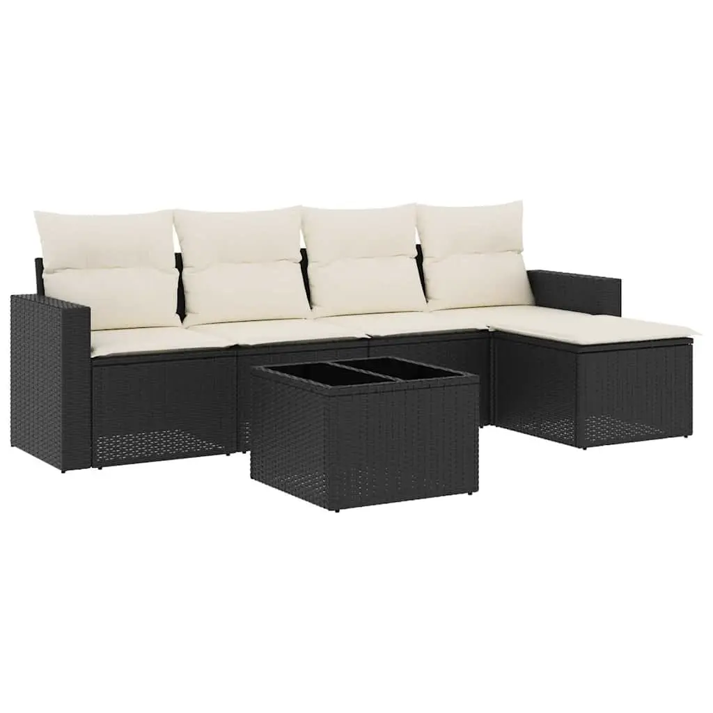 Outdoor Sectional Sofa Set 6 Piece Black Garden Furniture Poly Rattan with