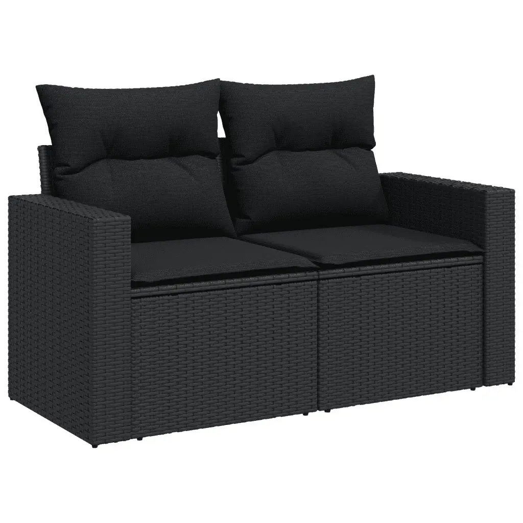 4 Piece Outdoor Garden Sofa Set Black Poly Rattan Sectional Patio Seating with
