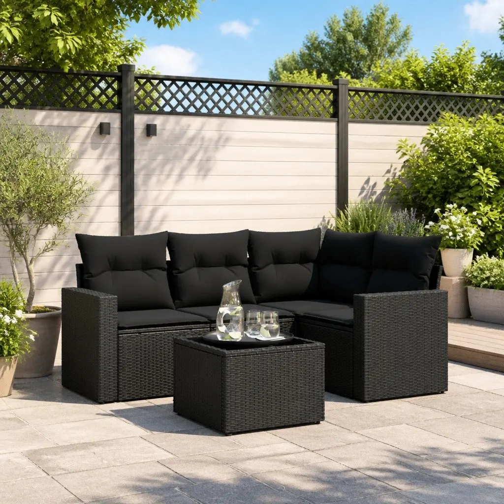 5 Piece Outdoor Garden Sectional Sofa Set with Storage Cushions Black Poly