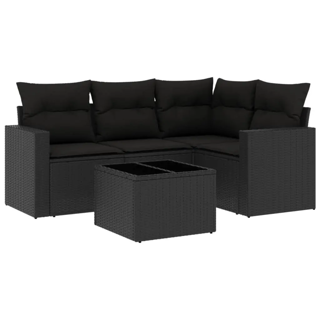 5 Piece Outdoor Garden Sectional Sofa Set with Storage Cushions Black Poly