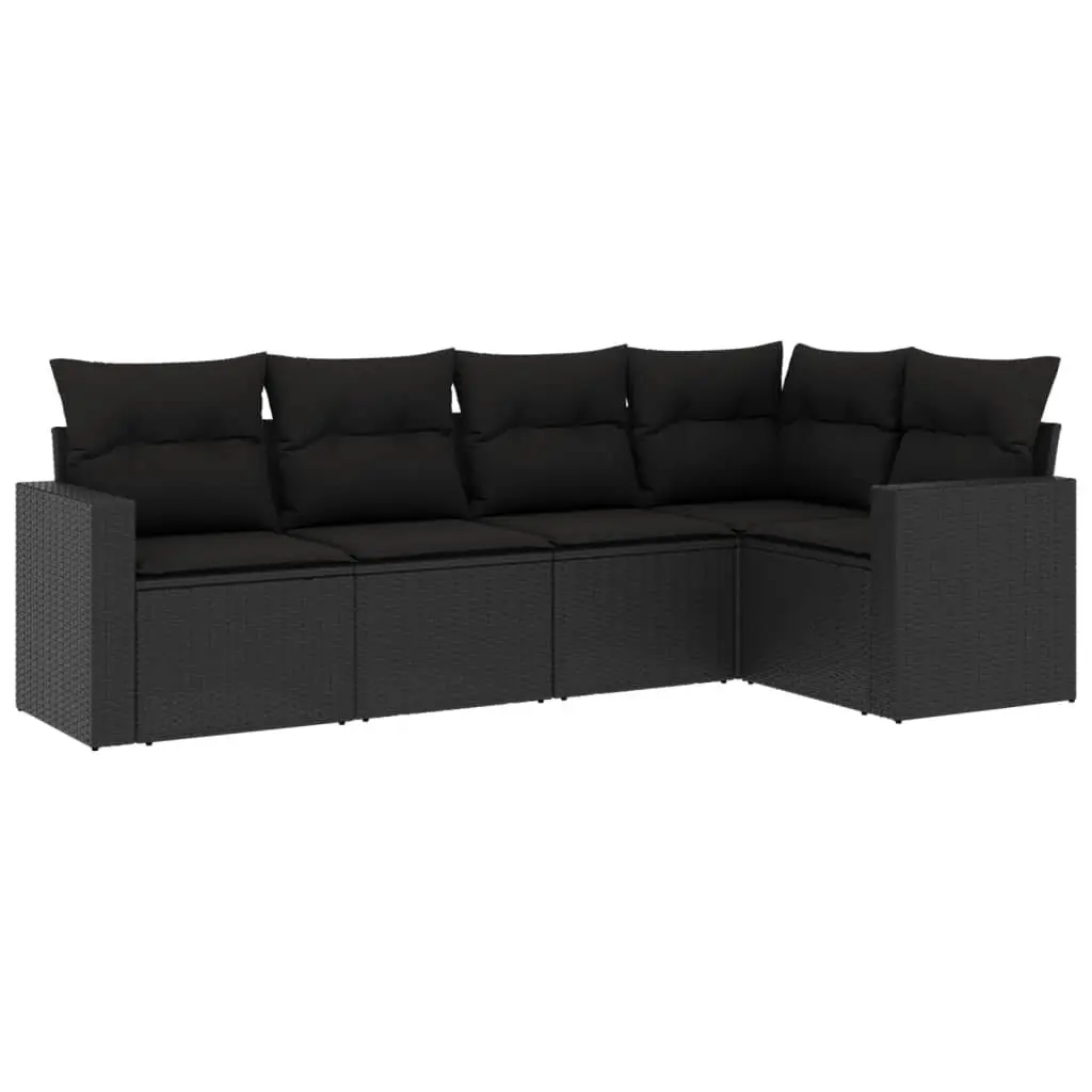 Outdoor Sectional Sofa Set 5 Piece Black Poly Rattan Garden Furniture with