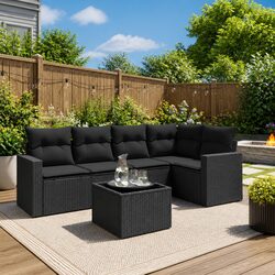 Your Perfect 6-Piece Black Poly Rattan Sofa Set Awaits