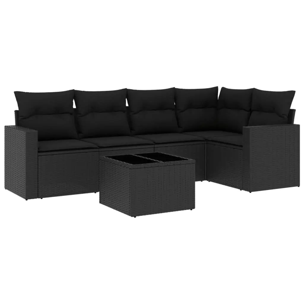 Outdoor Sectional Sofa Set 6 Piece Black Poly Rattan Garden Furniture with