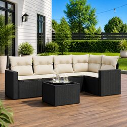 Outdoor Sectional Sofa Set 6 Piece Garden Furniture Black Poly Rattan with
