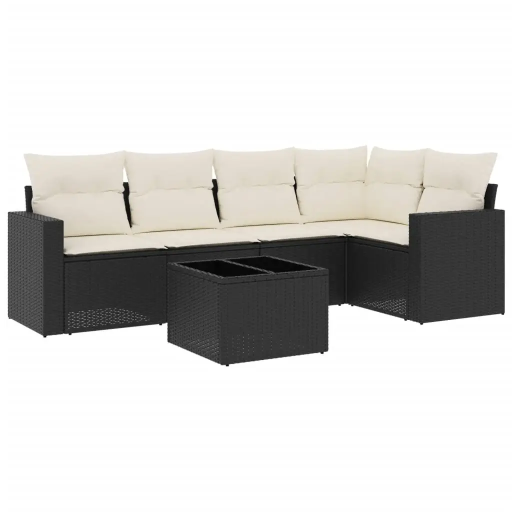 Outdoor Sectional Sofa Set Modular Black Poly Rattan 6 Piece