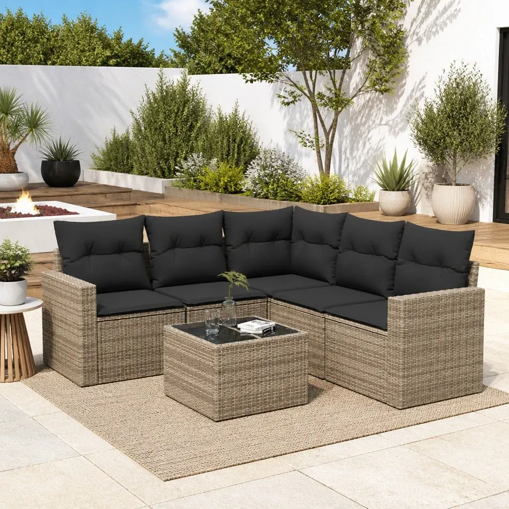 Outdoor Sectional Sofa Set Modular Grey 6 Piece with Storage