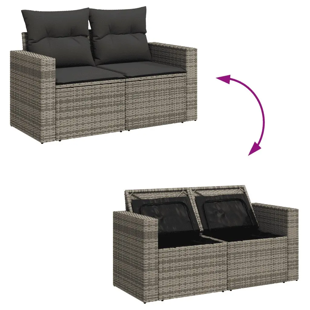 5 Piece Grey Poly Rattan Modular Garden Sofa Set Outdoor Furniture with Padded Cushions