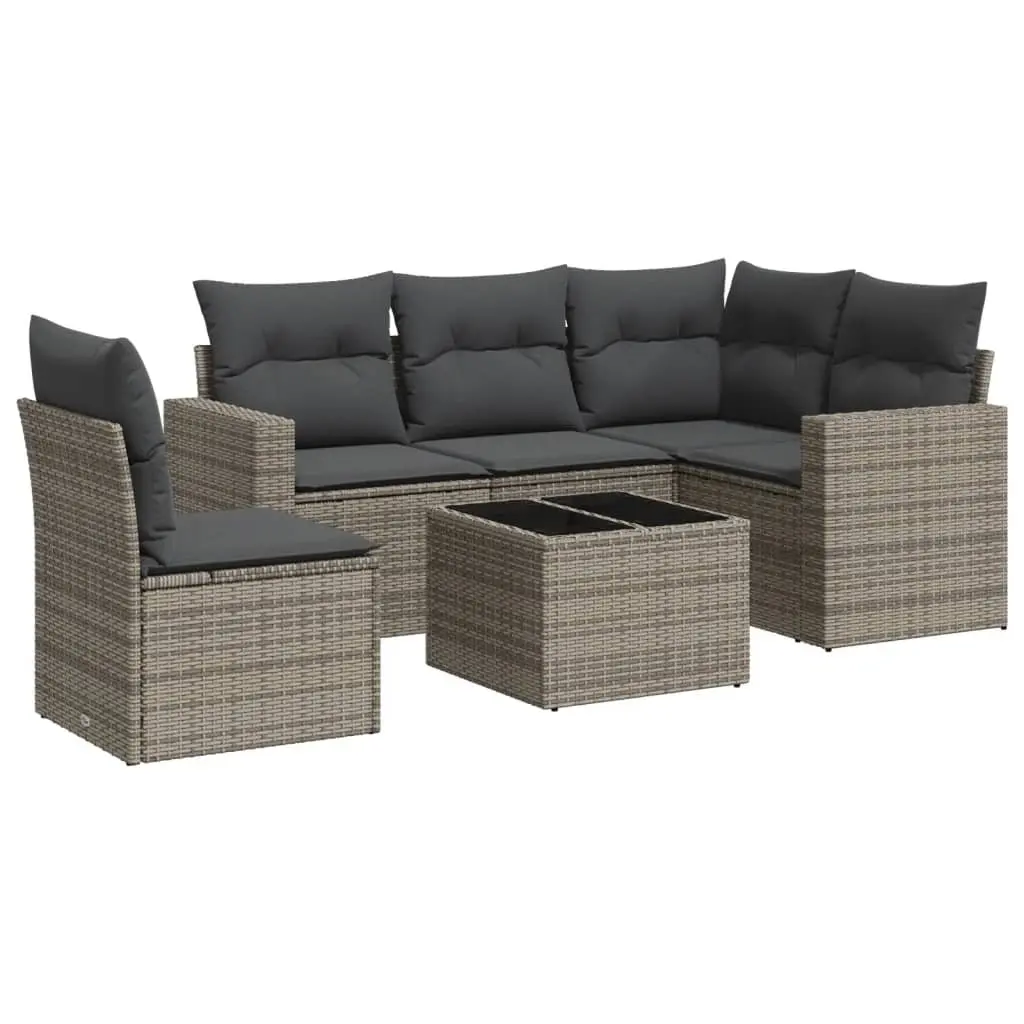 Outdoor Sectional Sofa Set 6 Piece Garden Furniture Grey Poly Rattan with