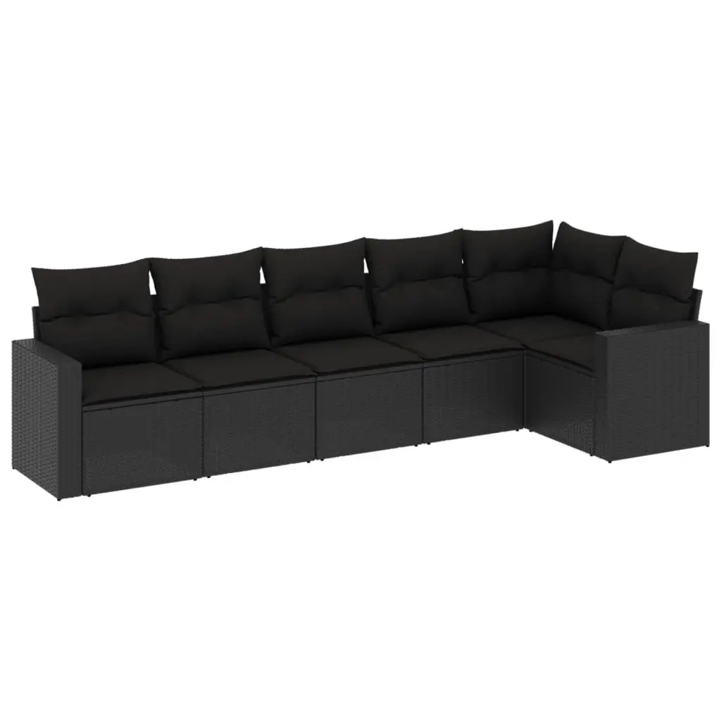 Outdoor Sectional Sofa Set 6 Piece Garden Seating Black Poly Rattan Modular