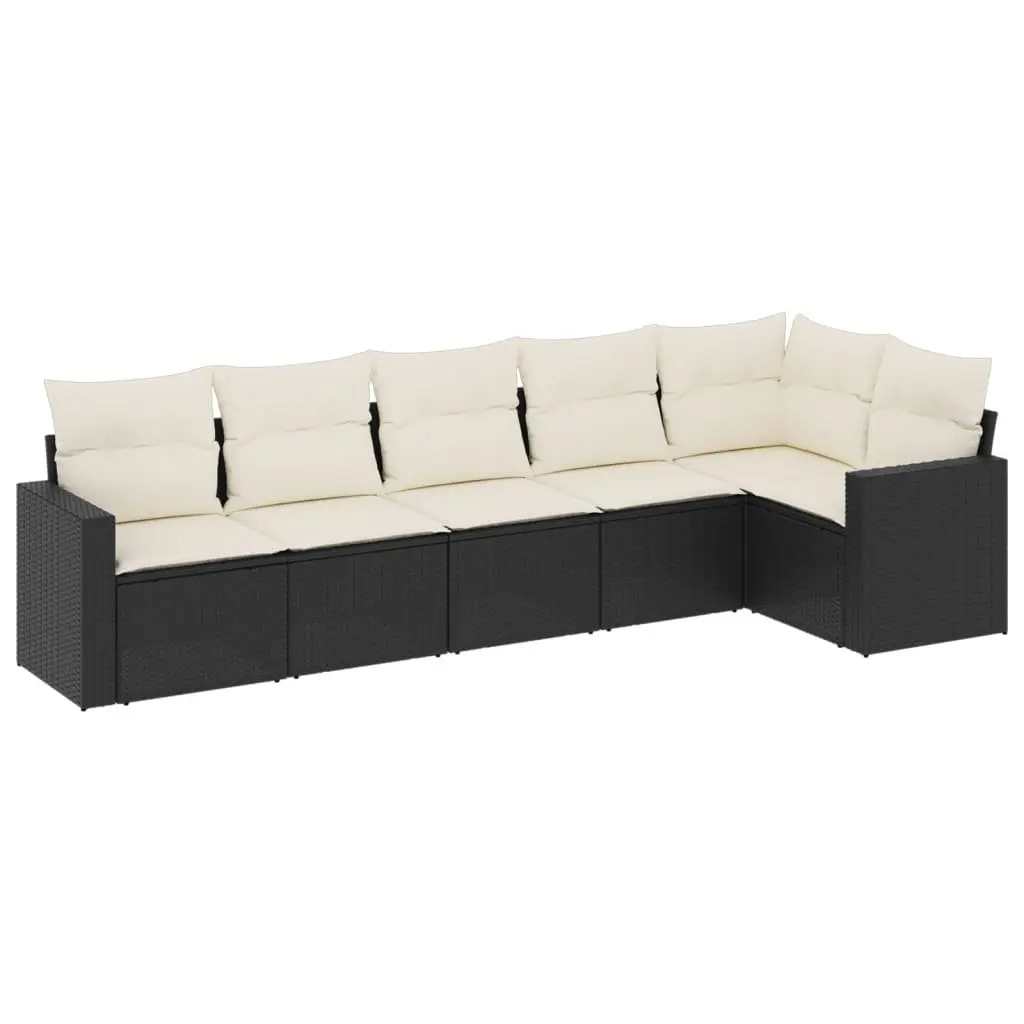 Outdoor Sectional Sofa Set 6 Piece Black Poly Rattan Garden Furniture with