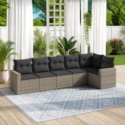 Outdoor Sectional Sofa Set 6 Piece Grey Poly Rattan Garden Furniture with