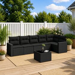 7 Piece Outdoor Sectional Sofa Set Black Garden Furniture Patio Seating with