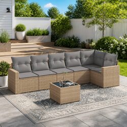 7 Piece Garden Sofa Set Beige Outdoor Sectional Patio Furniture with Cushions