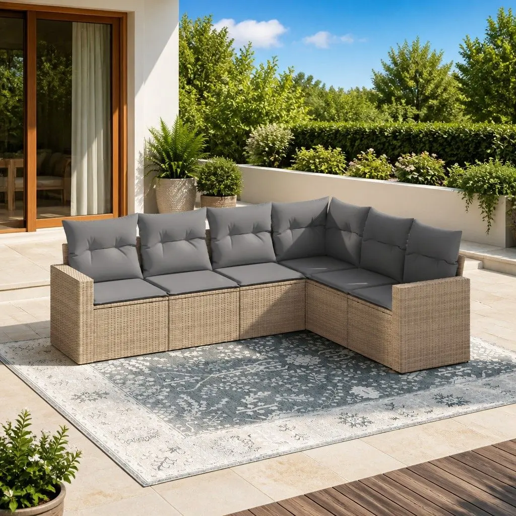 6 Piece Garden Sofa Set Outdoor Sectional Patio Furniture Beige with Cushions