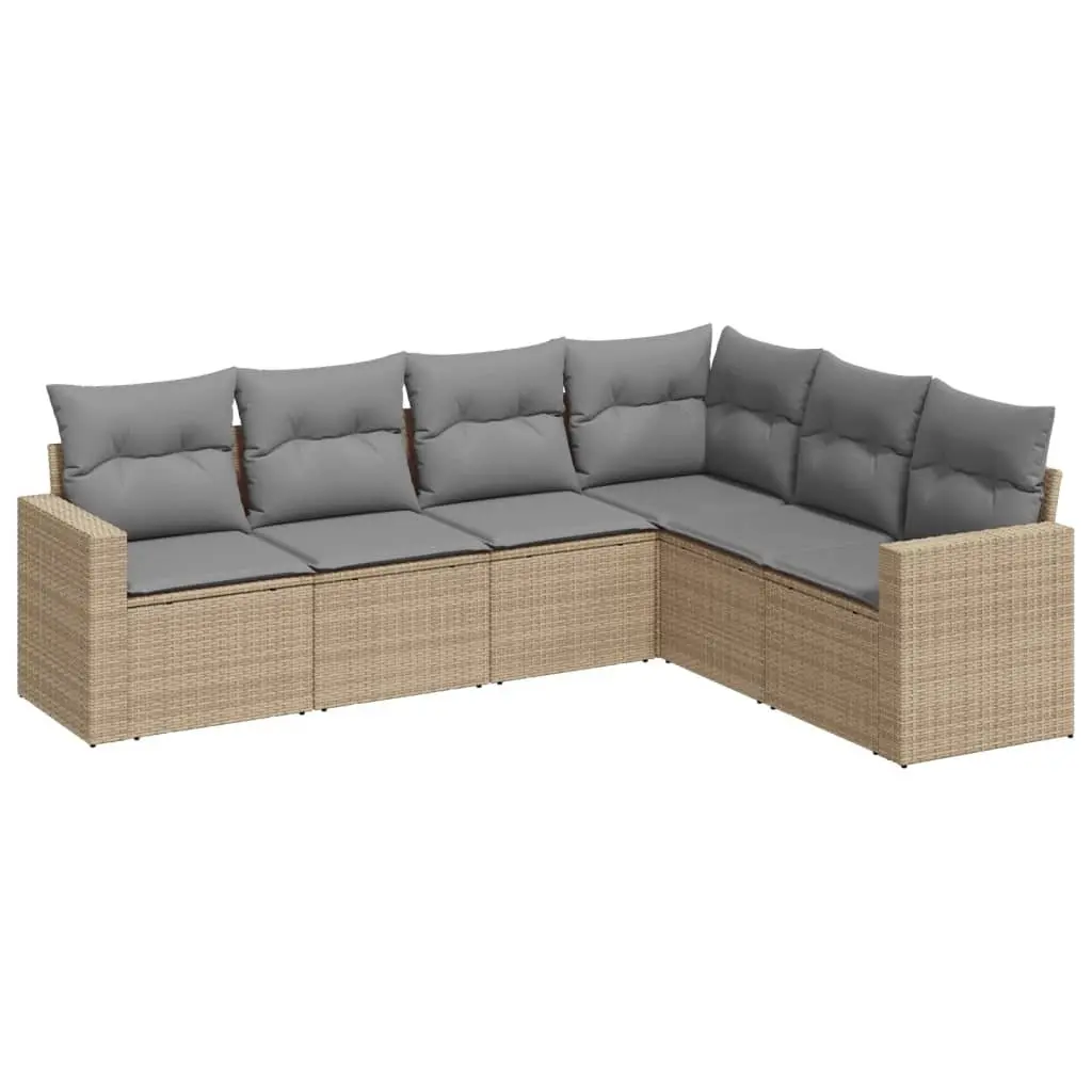 6 Piece Garden Sofa Set Outdoor Sectional Patio Furniture Beige with Cushions