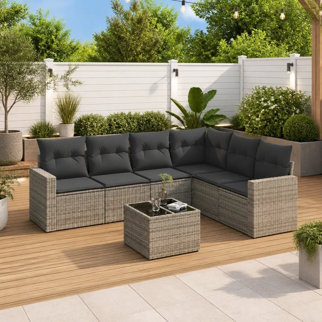 7 Piece Outdoor Garden Sofa Set Modular Grey Poly Rattan Patio Furniture