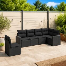 Outdoor Sectional Sofa Set 6 Piece Black Poly Rattan Garden Furniture with
