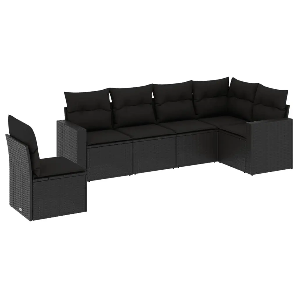 Outdoor Sectional Sofa Set 6 Piece Black Poly Rattan Garden Furniture with