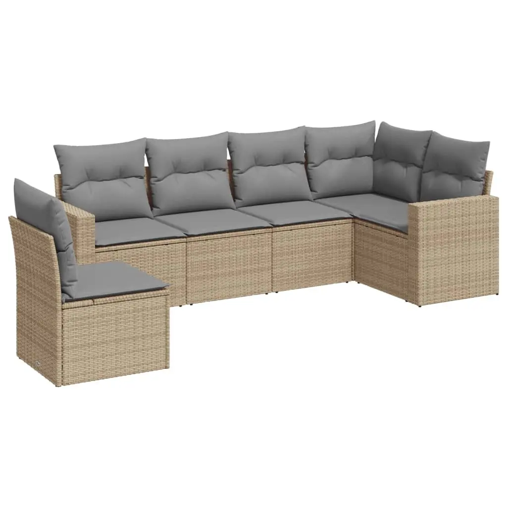 6 Piece Outdoor Sectional Sofa Set Beige Garden Seating with Storage Cushions