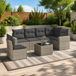 Grey Rattan Outdoor Sectional Sofa Set: 7-Piece Design