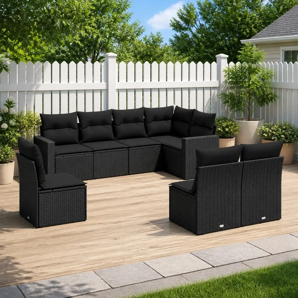 8 Piece Modular Outdoor Sofa Set with Cushions Black PE Rattan Sectional