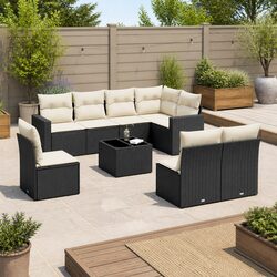 Outdoor Sectional Sofa Set 9 Piece Black Poly Rattan Garden Furniture with