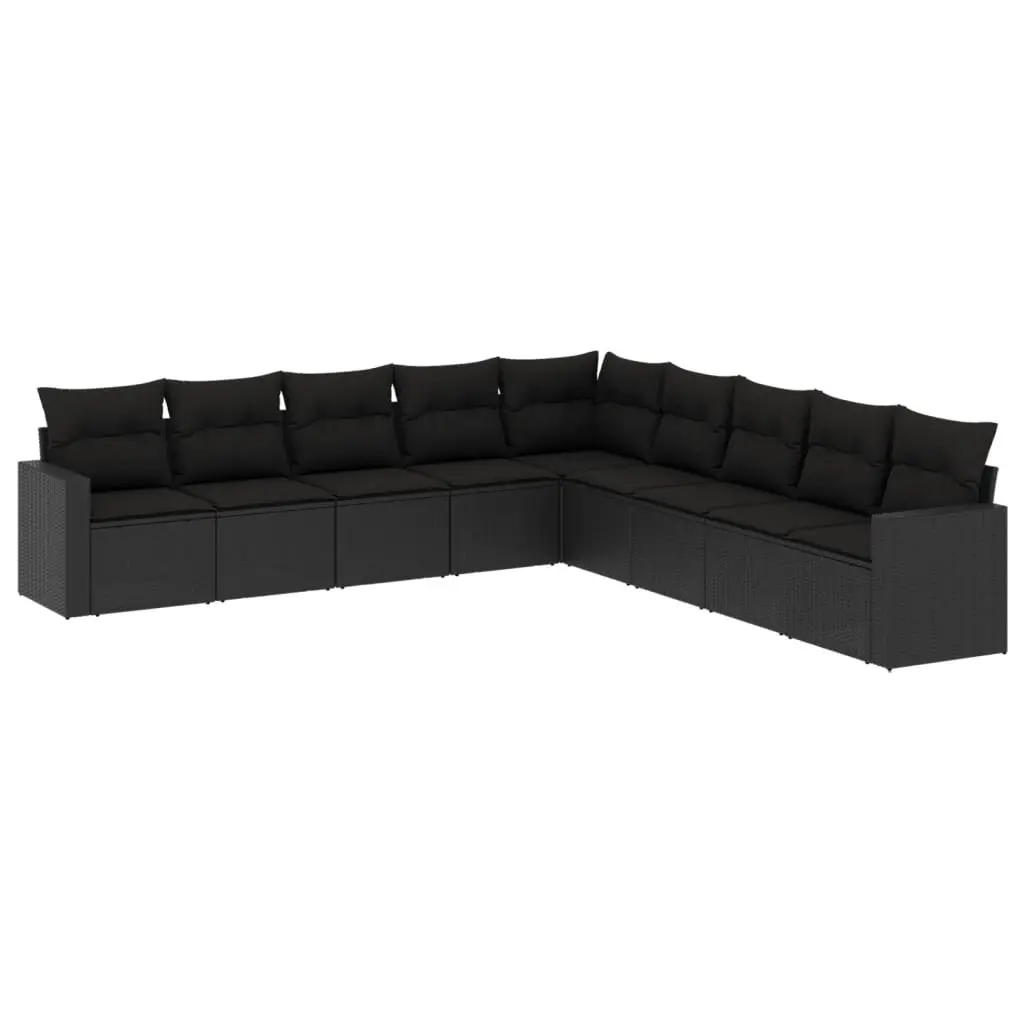 9 Piece Garden Sofa Set Outdoor Sectional Seating Black Poly Rattan Modular