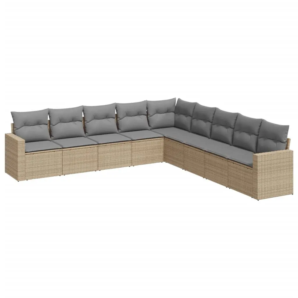 Outdoor Sectional Sofa Set 9 Piece Beige Poly Rattan with Cushions