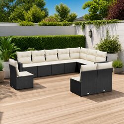 Friendly 10-Piece Black Rattan Sofa Set for Your Patio