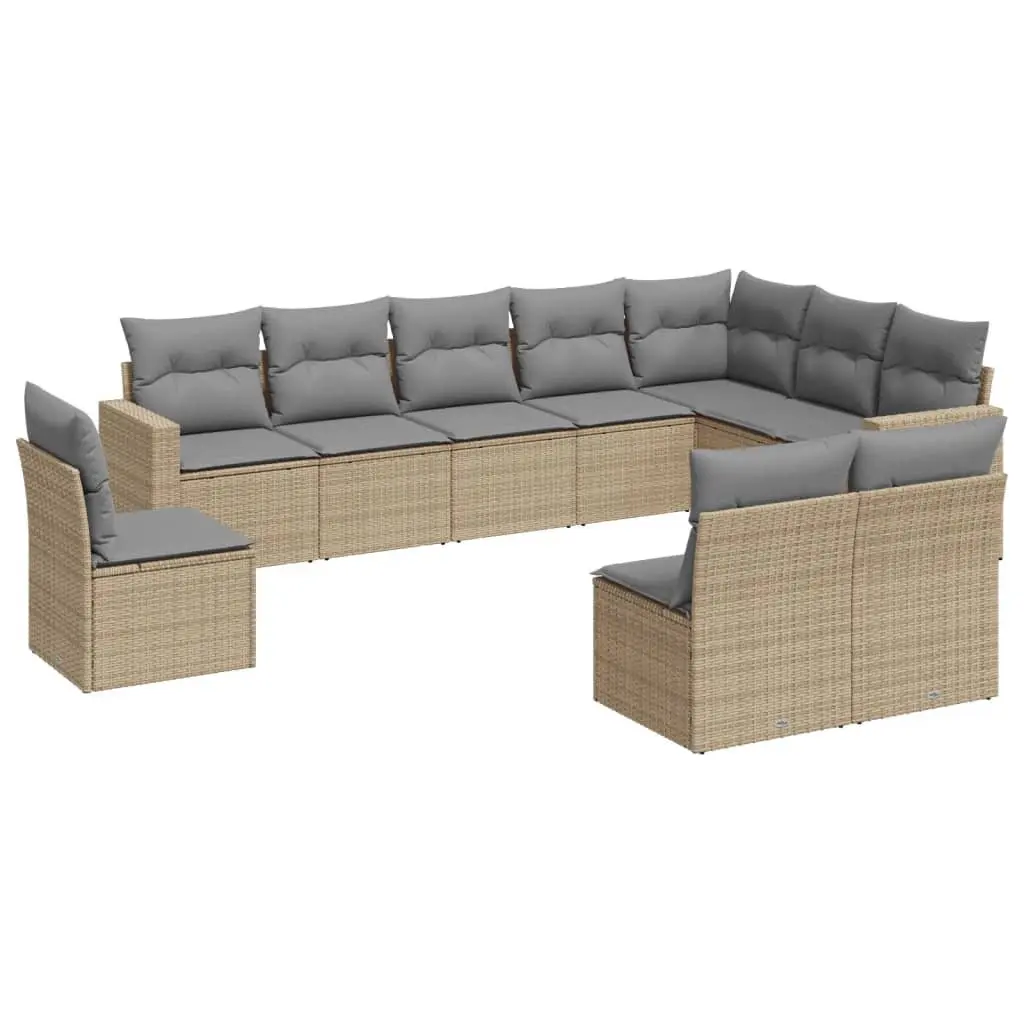 Outdoor Sectional Sofa Set 10 Piece Garden Furniture Beige Poly Rattan with