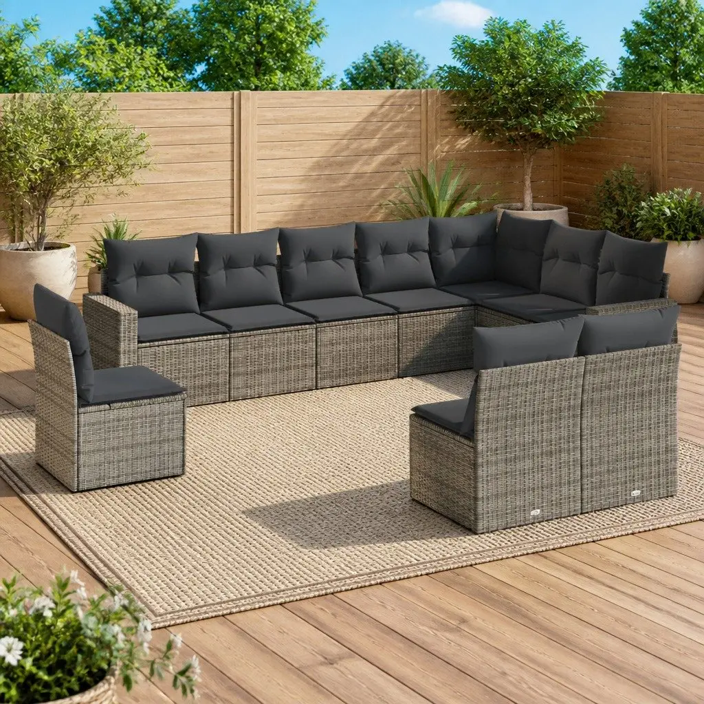 10 Piece Outdoor Sectional Sofa Set Grey Garden Furniture Storage Cushions