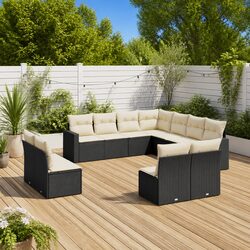 Outdoor Sectional Sofa Set 11 Piece Garden Furniture Black Rattan Modular