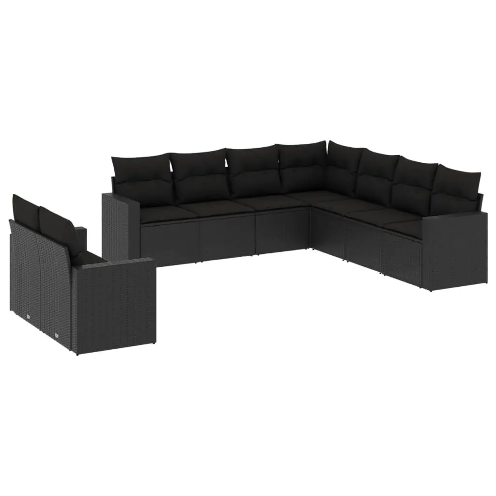 Outdoor Sectional Sofa Set 9 Piece Black Poly Rattan Garden Furniture with