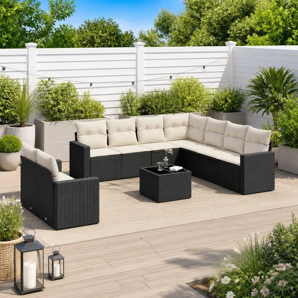 10 Piece Modular Outdoor Garden Sectional Sofa Set Black Poly Rattan