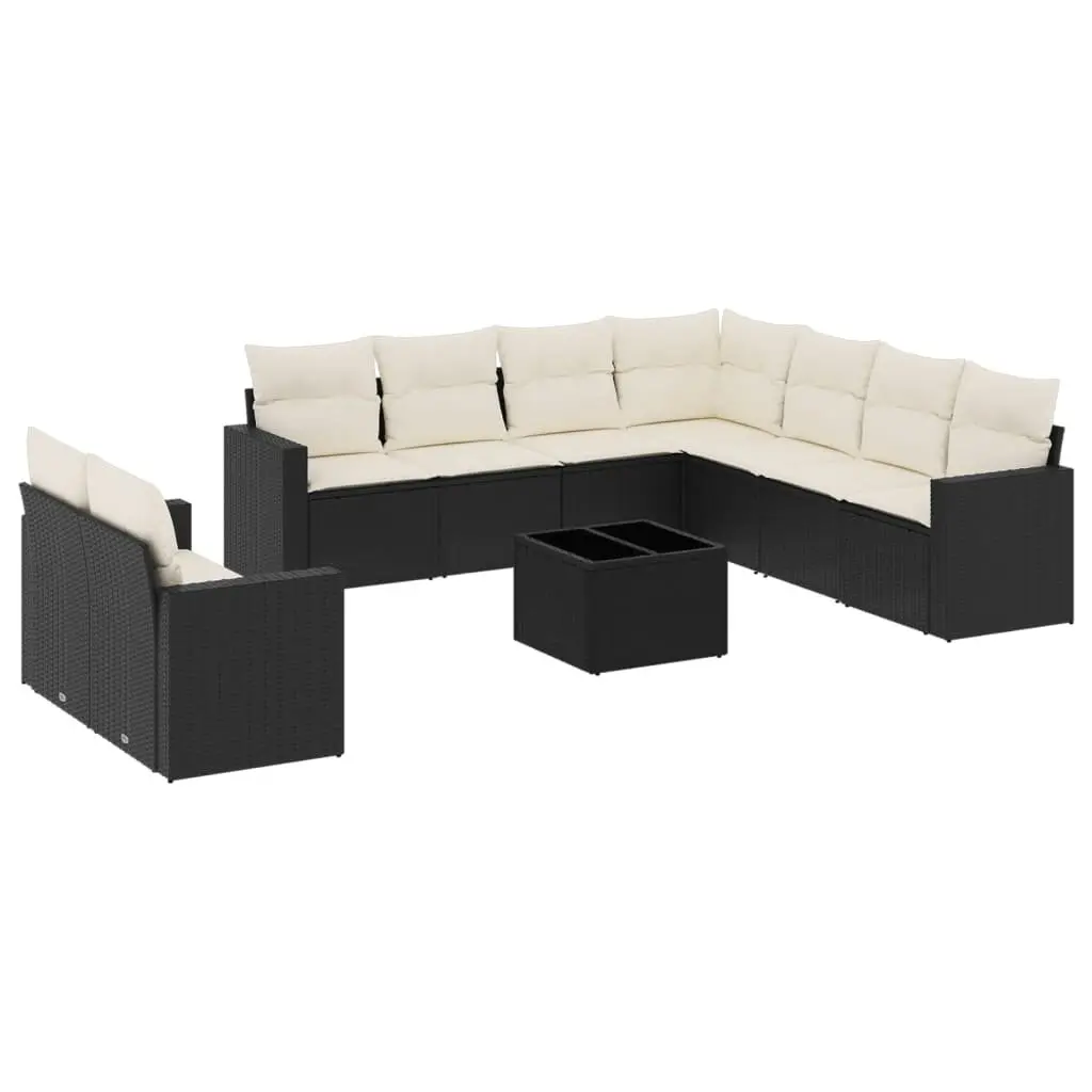 10 Piece Modular Outdoor Garden Sectional Sofa Set Black Poly Rattan