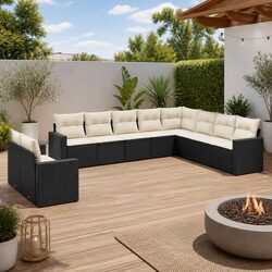Outdoor Sectional Sofa Set 10 Piece Garden Furniture Black Poly Rattan Modular