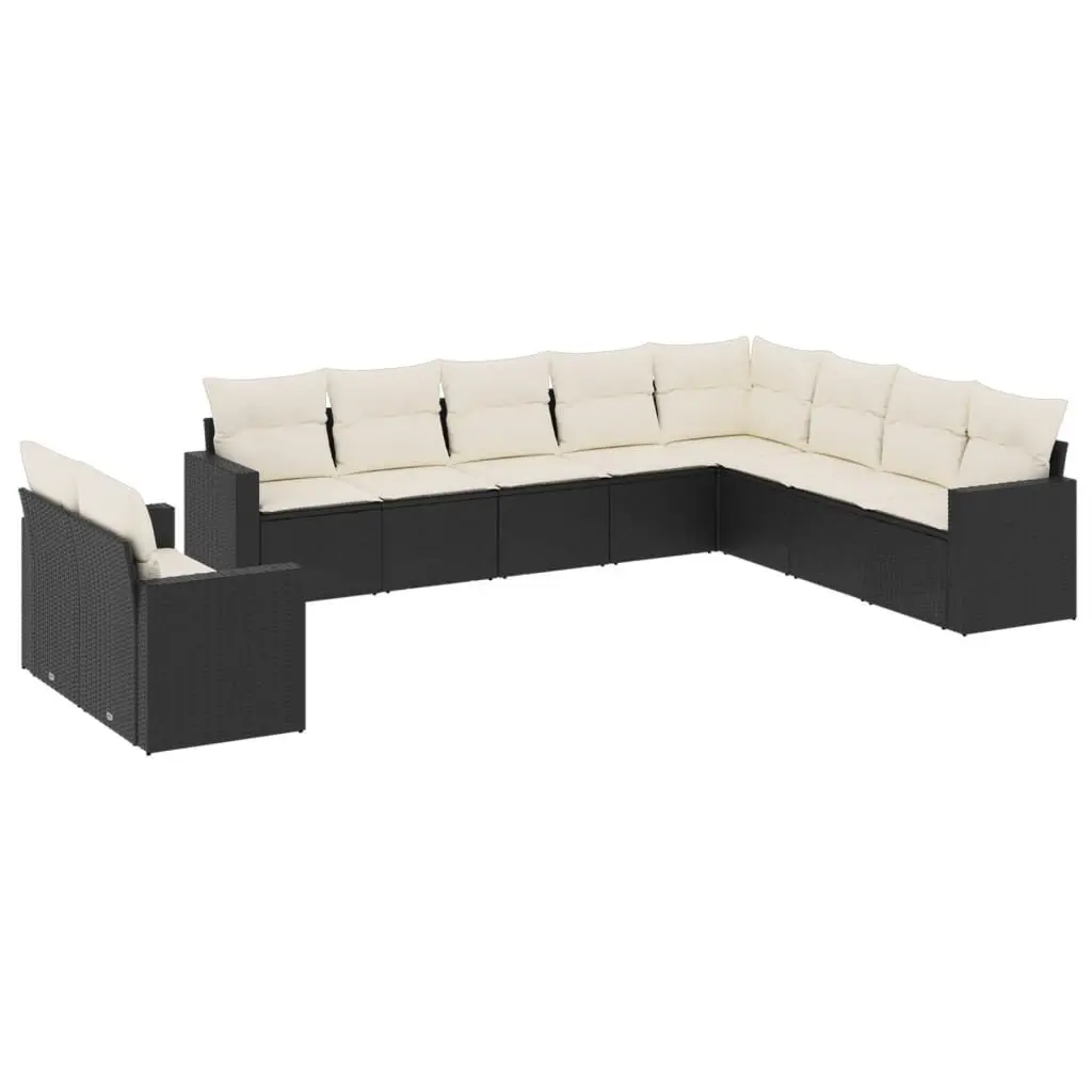 Outdoor Sectional Sofa Set 10 Piece Garden Furniture Black Poly Rattan Modular