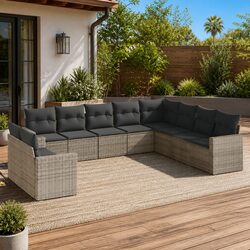 Outdoor Sectional Sofa Set 10 Piece Garden Furniture Grey Poly Rattan with