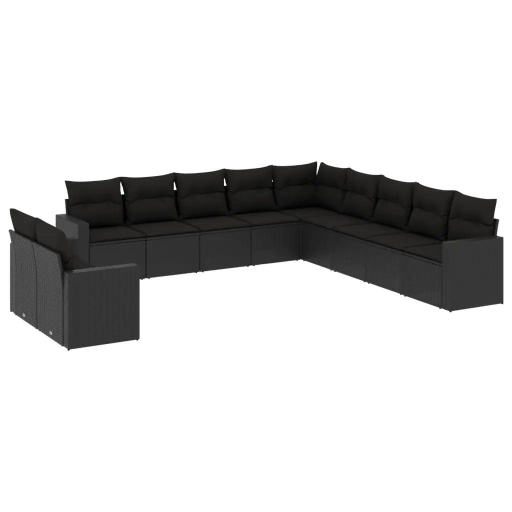 11 Piece Modular Black Poly Rattan Outdoor Sofa Set with Cushions for Garden Patio and Terrace