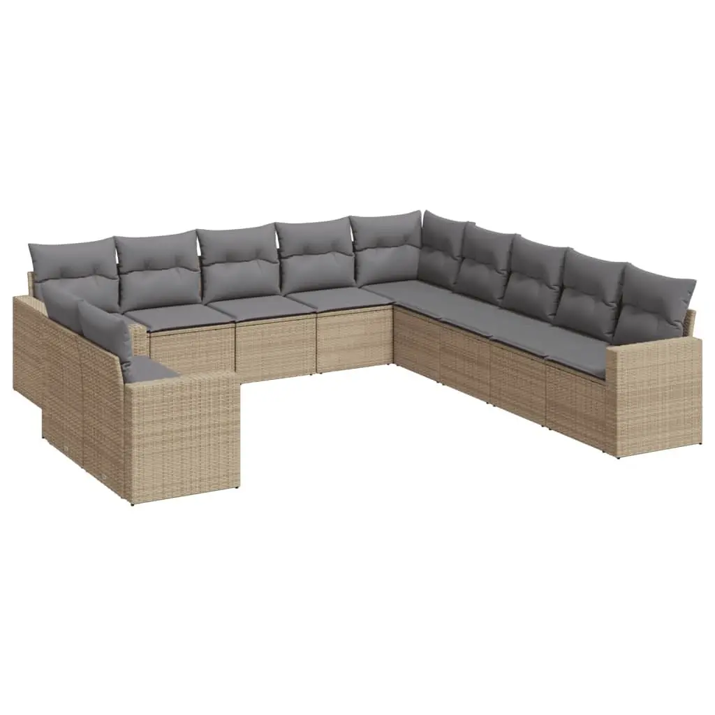 Outdoor Sectional Sofa Set 11 Piece Garden Furniture Beige Poly Rattan with