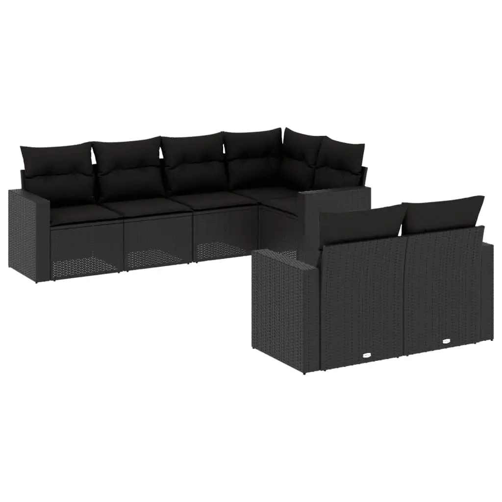 Outdoor Sectional Sofa Set 7 Piece Garden Furniture Black Poly Rattan with